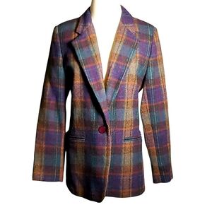 Vintage Savannah New Wool Lux Blazer 6 Gem Tone Plaid British Country Old Money